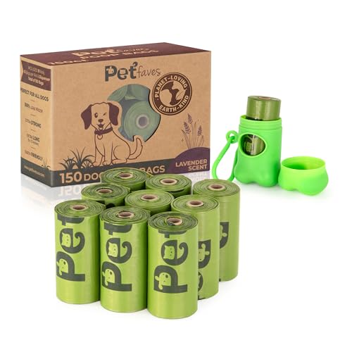 Pet Faves Eco-friendly Dog Poop Bags -100% Leak-Proof, Strong and Extra Long Doggie Poop Bags for Dogs and Cats waste bag, Lavender Scented - 150 Bags (1 pack)