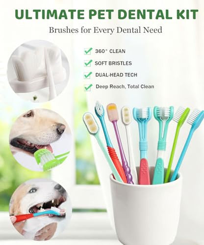 10 Pieces Pet Toothbrush Set for Medium Large Dogs, Extra Long Double-Ended Dog Toothbrush with 360° Brush, Soft Bristle Dental Care Kit with Finger Brushes, Pet Teeth Cleaning Supplies (Multicolor) - color: Modelb-10pack