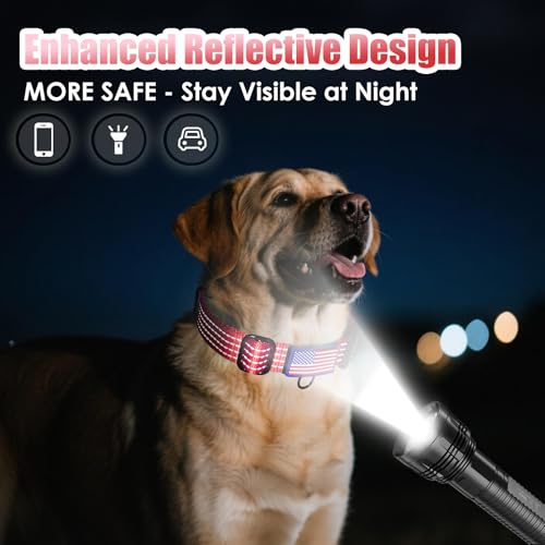 Martingale Dog Collar, Reflective No Pull Training Collar with Quick Release Buckle & USA Flag, Heavy-Duty Nylon, Adjustable for Small Medium Large Dogs (L,Red with Flag - color: Red with Flag, size: L (1" x 19"-26")