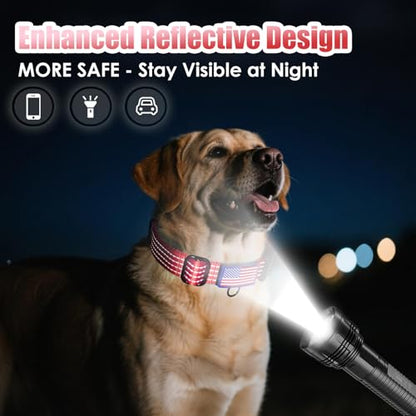Martingale Dog Collar, Reflective No Pull Training Collar with Quick Release Buckle & USA Flag, Heavy-Duty Nylon, Adjustable for Small Medium Large Dogs (L,Red with Flag - color: Red with Flag, size: L (1" x 19"-26")