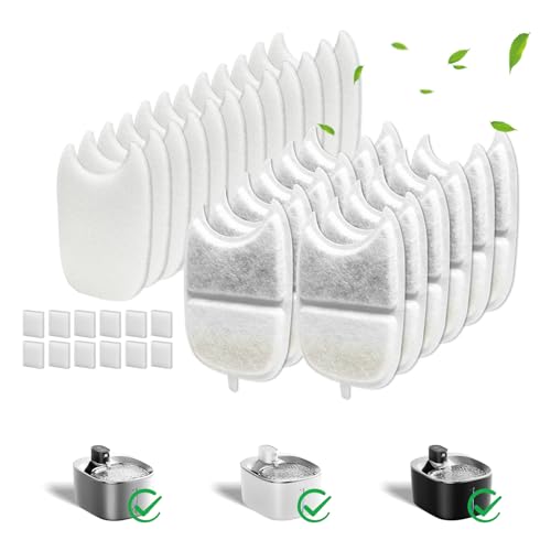 Kactoily 12 Pack Cat Water Fountain Filter & 12 Pump Filter Sponges Replacement, Cat Dog Pet Drinking Fountain for 135 fl oz/4L (YPD-C004P,YPD-C004S)