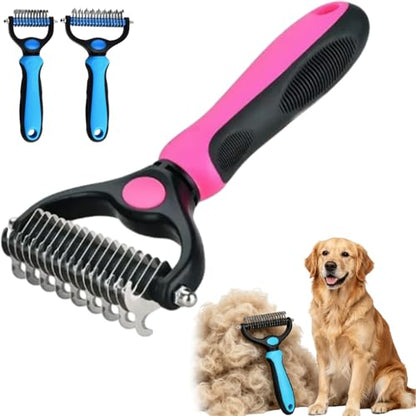 Whimsyard Dog Brush, Dual-Groom Pro All Pets Detangling Brush, Pet Pro Grooming Tool, Universal Detangling Comb for Dogs, Double-Sided Stainless Steel for Coat Care & Shedding Removal (Pink/Large) - color: Pink/Large