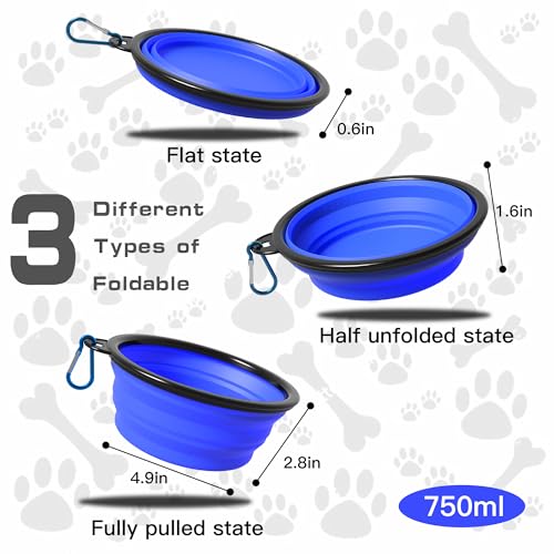 2-Pack Collapsible Dog Bowls, Portable Travel Pet Bowl with Carabiner – Foldable Silicone Feeding Dish for Dogs and Cats On-The-Go (Black + Blue) - color: Black + Blue