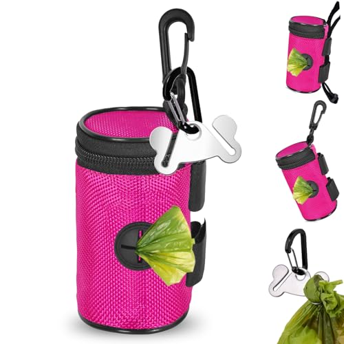 Dog Poop Bag Holder for Leash Attachment - Waste Bag Dispenser for Leash - Fits Any Dog Leash - Portable Set with Hand Free Holder Metal Carrier, Round Shape, Pink - color: Pink