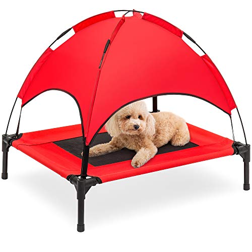 Best Choice Products 30in Elevated Cooling Dog Bed, Outdoor Raised Mesh Pet Cot w/Removable Canopy Shade Tent, Carrying Bag, Breathable Fabric - Red - size: 30in