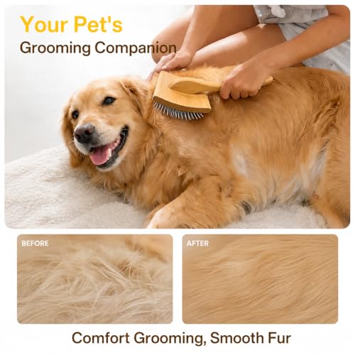 4PCS Dog Brush for Shedding, Slicker Brush for Dogs, Deshedding Dog Brush and Undercoat Rake, Pet Grooming Metal Comb Set, Grooming Supplies Kit for Long Haired Pets and Thick Fur - size: 4-in-1 Set