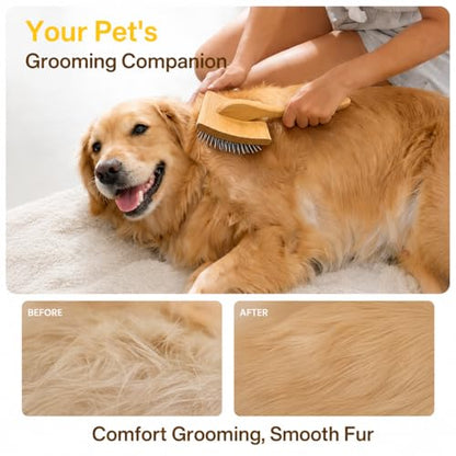 4PCS Dog Brush for Shedding, Slicker Brush for Dogs, Deshedding Dog Brush and Undercoat Rake, Pet Grooming Metal Comb Set, Grooming Supplies Kit for Long Haired Pets and Thick Fur - color: Bamboo 4pc Set