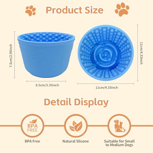 Dog Lick Bowl,Anxiety Relief Non-Slip Silicone Treat Bowl,Durable Anti-Choking Long-Lasting Enrichment Slow Feeder Licking Mat for Small Medium Large Breed,Freezable BPA Free Silicone Dishwasher Safe - color: Blue, size: S-M