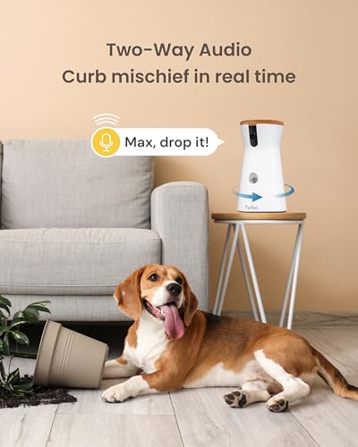 Furbo 360° Dog Camera: Basic See, Talk & Toss Features, No AI Alerts, No Subscription Required, Pet Security Cam w/Barking Alerts, Rotating View, Treat Toss, 2-Way Audio, Smart Home Puppy Monitoring - style: Dog 360° Camera