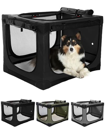 Veraste 24" L x 17" W x 17" H Collapsible Travel Dog Crate, Portable Soft Dog Kennel for Small Medium Pets up to 30 lbs, 4-Door Foldable Travel Crate with Durable Mesh & Storage Bag, Black - color: Black, size: 24.0"L x 17.0"W x 17.0"H
