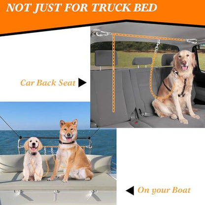 Chain Truck Bed Dog Tether for Two Dogs,Adjustable Double Safety Chew Proof Metal Truck Bed Dog Leash System for Pickup, SUV, Cars & Trucks (Yellow) - color: Yellow