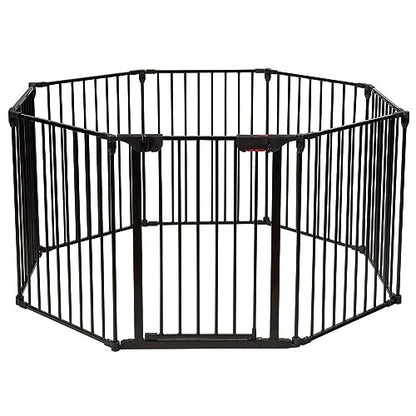 Costzon Baby Safety Gate, 181-Inch Extra Wide Fireplace Fence, Foldable Pet Gates with Add/Decrease Panels Directly, Wall-Mount Metal Gate for Pet & Child - color: Black, size: 8-Panel