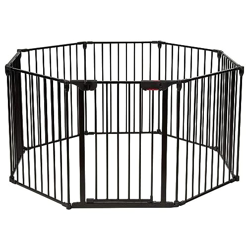 Costzon Baby Safety Gate, 181-Inch Extra Wide Fireplace Fence, Foldable Pet Gates with Add/Decrease Panels Directly, Wall-Mount Metal Gate for Pet & Child - color: Black, size: 8-Panel