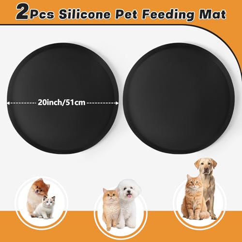 20" Silicone Pet Food Mat, 2PCS Waterproof Feeding Mat for Dog & Cat Extra Large Dog Bowl Mats with Raised Edge, Non-Slip, Protects Floors, Easy to Clean (Black) - size: 2pcs