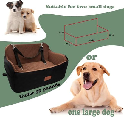 Lealchum Dog Car Seat for Medium/Large Dogs,2 Clip-On Safety Leashs for 2 Small Dogs,Removable and Washable Comfy Pet Car Seat,Easy to Install and Clean (Black/Red, Large) - color: Black/Red