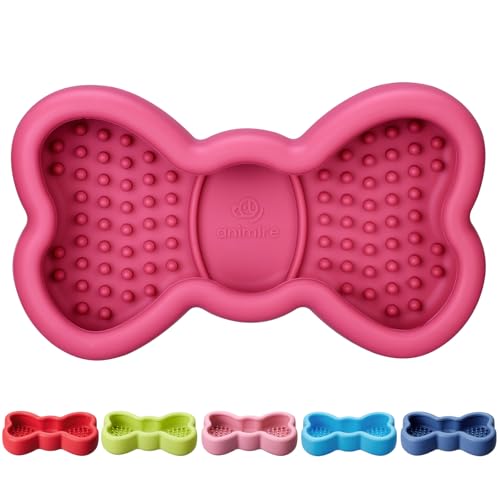 Lick Mat for Dogs, Animire Anti-Spilled Bow Tie Lick Bowls for Anxiety Relief, Silicone Slow Feeder Licking Pad with Suction Cups, Freezeable Dog Enrichment Toy for Boredom and Distraction(Rose,L) - color: A-Rose, size: L