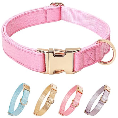 Glare Hot Pink Dog Collar Leather and Nylon Double Layer Thickened Design Adjustable Durable Heavy Duty Dog Collars with Quick Release Metal Buckle for Small Medium Large Dogs M,Neck 12.6-19.3" - color: Pink, size: M-(neck adjustable 12.6-19.3" width 0.98