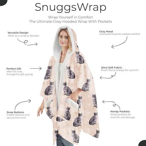 E&S Pets Sherpa Wearable Blanket Hoodie for Women – Soft Fleece Snuggs Wrap – 32 Dog & Cat Breeds – Warm Pet Lover Gifts - color: Tabby Silver