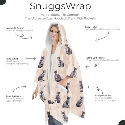 E&S Pets Sherpa Wearable Blanket Hoodie for Women – Soft Fleece Snuggs Wrap – 32 Dog & Cat Breeds – Warm Pet Lover Gifts - color: Tabby Silver