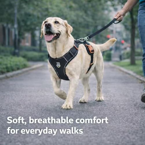 PawWave No Pull Front Clip Dog Harness – Adjustable Padded Denim Vest with Reflective Strips for Small, Medium & Large Dogs (Navy Blue, Medium) - color: Navy Blue, size: M (Chest:17.3-21.3in)