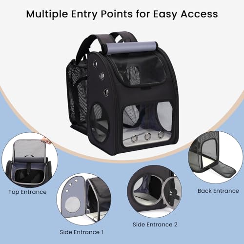 Expandable Cat Backpack Carrier for Small Cats & Pets Up to 18 lbs | Large Space Cat Backpack with Ventilated Breathable, Airline Approved Portable Travel Pet Backpack for Hiking/Camping/ Vet - color: Black-Standard