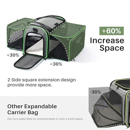 Gardner Pet Expandable Cat Carrier Airline Approved (18x12x12 in), 2-Side Square Extension Pet Travel Carrier for Medium Cats up to 15 lbs, Mesh Soft-Sided Cat Carrier Bag