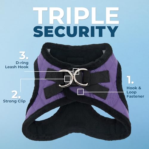 Best Pet Supplies - All Weather Plush, Reflective, No Pull Harness for Small, Medium Dogs, Cats - Secure with Hook & Loop Fastener, Buckle, Double D-Rings - Purple Faux Leather, S - color: Purple Faux Leather, size: S