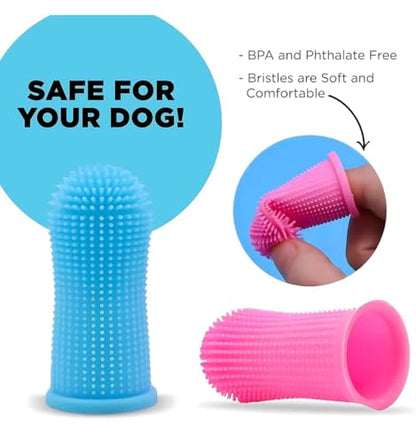 Gomoly Pet Toothbrush, 360 ° Dog Tooth Cleaning Set, Cat Finger Cover Toot-hbrush for Cleaning Tongue Coating and Tooth Care, Pet Silicone Finger Cover Toothbrush Set of 2 with Case (Pink, Large) - color: Pink