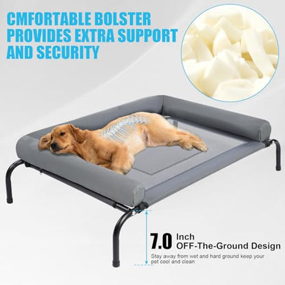 42''Cooling Elevated Dog Bed with Pillow,Outdoor Indoor Raised Dogs Bed with Six Support Feet,Breathable Dog Cot Beds Teslin Medium Large Size Dogs,Pet Hammock Beds, Pet Beds with 4 Ice Pack(Medium) - size: Medium(42.0"L x 26.0"W x 7.0"Th)