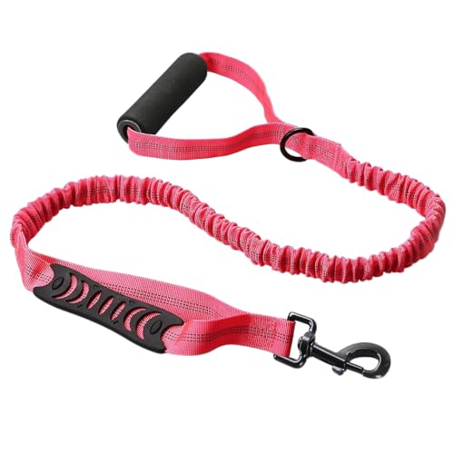 Bungee Double Handle Dog Leash Shock Absorbing Lead, Hot Pink | Two Handles, Reflective, Shock Absorption, 4FT to 5FT Elastic Length, For Small Medium Large Dogs, No Adjustable - color: Hot Pink