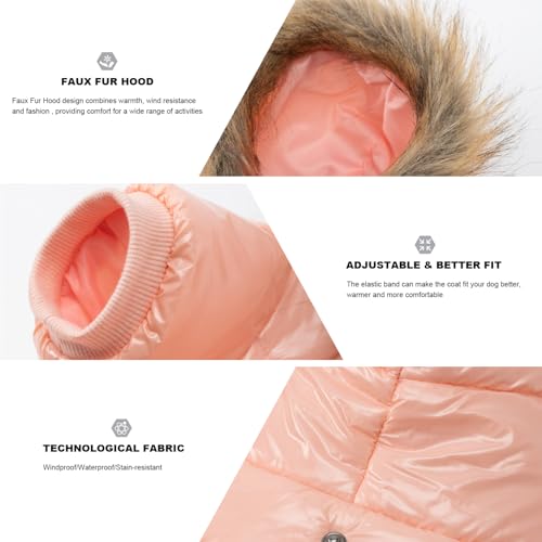 PINA Dog Winter Coat with Faux Fur Hood, Windproof and Warm, Suitable for Small to Large Dogs, Pink, M - color: Pink, size: M(chest:19.6in)
