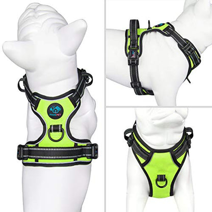 PHOEPET No Pull Dog Harness Medium Reflective Front Clip Puppy Vest with Handle,Adjustable 2 Metal Leash Attachment Hooks(M, Green) - color: Green, size: Medium