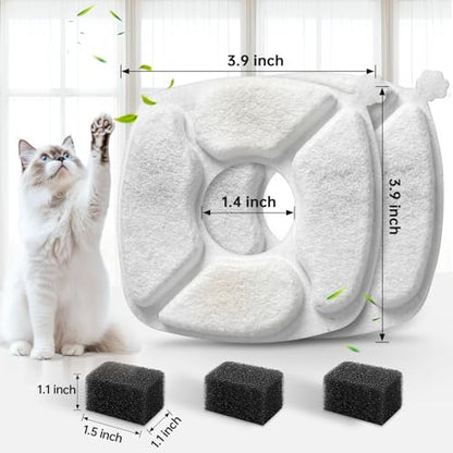 32 Pcs Cat Water Fountain Replacement Filters-16 Pack Cat Fountain Filters with 16 Pack Sponges, Enhanced Compatibility Pet Fountain Filter Fit for 95oz/2.8L 135oz/4L 67oz/2L Pet Drinking Fountain