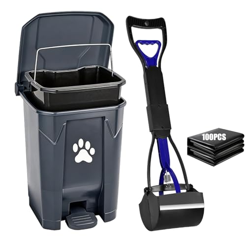 Dog Poop Trash Can Outside with Pooper Scooper, Outdoor Dog Waste Trash Can with Lid Waste Bag Odor Control for Yard Garden, 20L Grey - color: Gray