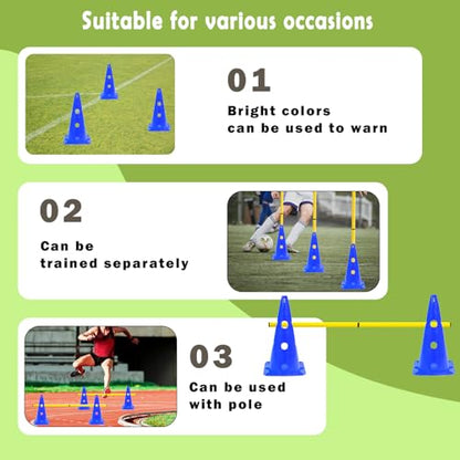 15 Inch Speed Agility Hurdles and Cones Set with 3 Height Level Detachable Jumping Hurdles for Beginner, Dog Training - color: Blue