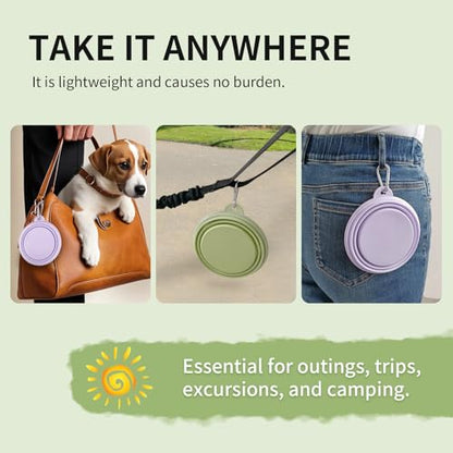 Collapsible Dog Bowls 2-Pack, Portable Travel Dog Bowl with Carabiner, Food-Grade Silicone Pet Bowl for Hiking, Walking(Macaron Violet and Green) - color: 12 OZ Macaron Violet and Green