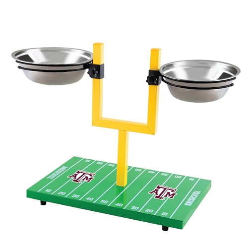 NCAA Texas A&M Aggies Goalpost Football Field Dog Feeder – Adjustable Elevated Dog Bowls with Stand, 2 Stainless Steel Bowls, Non-Slip Rubber Feet, Raised Pet Feeder for Large & Small Dogs