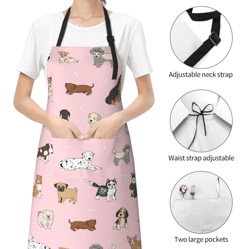 Perinsto Dog Cat Pets Cute Animals Waterproof Apron Bibs for Grooming Kitchen Cooking Baking Painting Gardening - color: Dog (Pink)