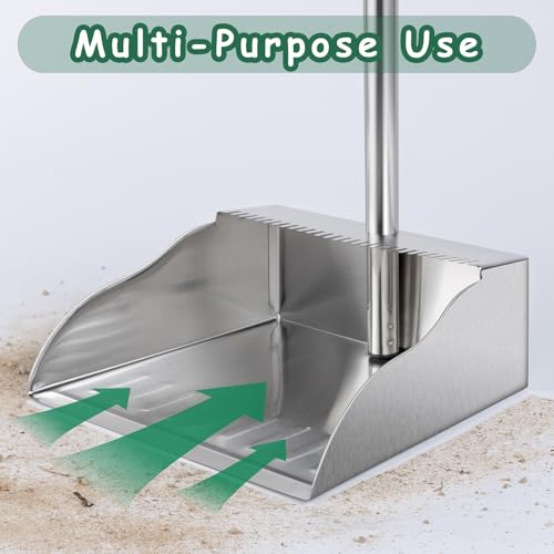 Metal Dust Pans with Long Handle,Heavy Duty Dust Pan with Handle,Upright Stand Up Dustpan with Dust Pan Teeth to Clean Hair for Home Kitchen Office Lobby Floor Garden - size: 36 inches