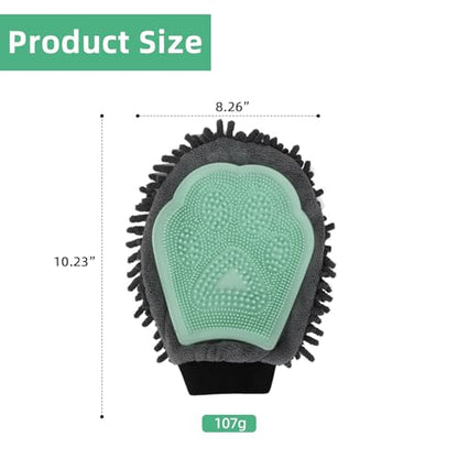 Green Double-Sided Dog Bath Glove Dog Washing Glove Massage Dog Brush Glove for Dogs and Cats Chenille Absorbent Pet Towel Mitt Pet Grooming Glove for Hair Removal Glove