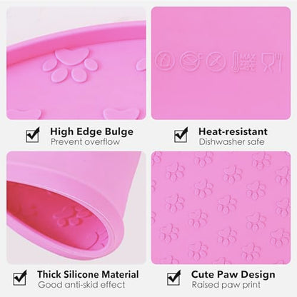 Silicone Pet Food Mat - Waterproof Dog Food Bowl Mat Cat Feeding Mat Thicker Pet Placemat Eating Mat with High Lip to Prevent Spills, Dog & Cat Water Bowl Mat for Messy Drinkers to Protect Floors,Pink - color: Pink