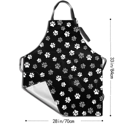 Sweetshow Cute Dog Apron with 2 Pockets and Adjustable Neck Waterproof Kitchen Cooking Dog Grooming Aprons for Women Men - color: Dog Paw 1