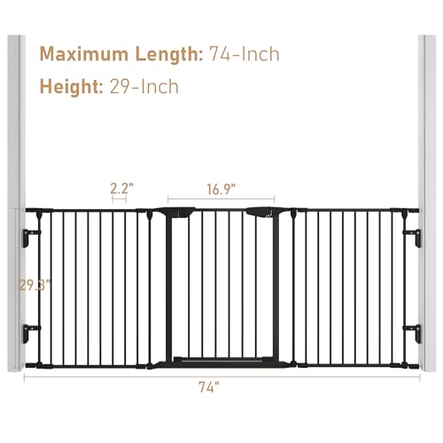 74" Wide Baby Gate Metal Safety Playpen - Fireplace Fence for Toddler/Pet/Dog, 3-Panel,30" H, Black - size: 74" Wide, 3-Panel (30" H)