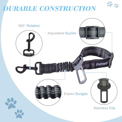 2 Pack Dog Seat Belt Adjustable Dog Car Seatbelts for Vehicle Nylon Pet Safety Seat Belt with Elastic Bungee Buffer Reflective & Durable Car Harness for Dogs… (Black + Blue) - color: Black + Blue