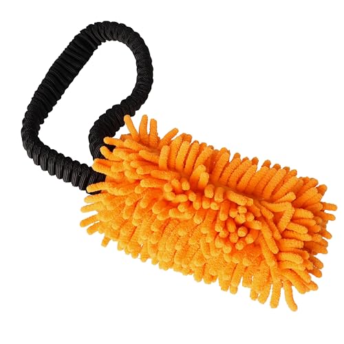Dingo Dog Tug Toy with Bungee Handle, Microfiber, Orange - color: Orange