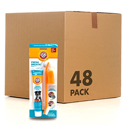 Arm & Hammer for Pets Enzymatic Dog Dental Care Kit, Chicken Flavor Toothpaste with Baking Soda for Plaque, Tartar, and Bad Breath, Double-Sided Toothbrush and Finger Brush Included, 2.5 Oz - 48 Pack - size: 2.5 Ounce (Pack of 48)