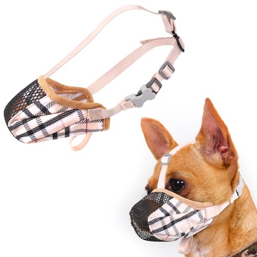 Dog Muzzle, Soft No Barking Adjustable Mesh Muzzles for Small Dogs Anti Chewing, Breathable Puppy No Bite Muzzle for Toy Poodle Pomeranian, etc, Suit for Grooming Vet Visits Allows Panting - size: S(Circumference:7.9''-8.6''in)
