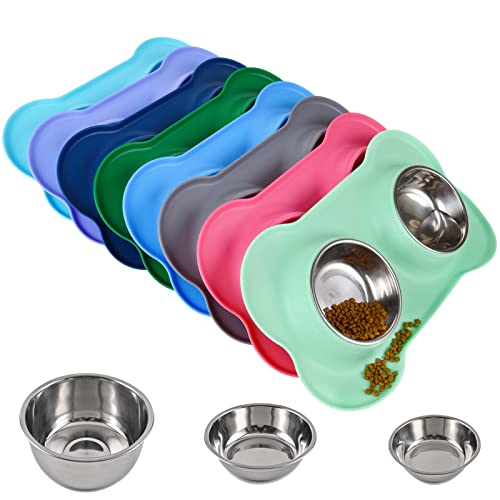 Dog Bowls 2 Stainless Steel Bowl for Pet Water and Food Feeder with Non Spill Skid Resistant Silicone Mat for Pets Puppy Small Medium Cats Dogs - color: Green, size: 6½ oz ea
