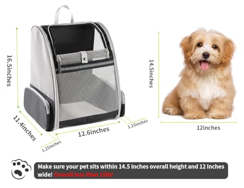 Pet Aura Portable Outdoor Pet Carrier Backpack. with Dual Ventilation System & See Through Cabin. Travel Bag for Small Dog/cat (Gray).