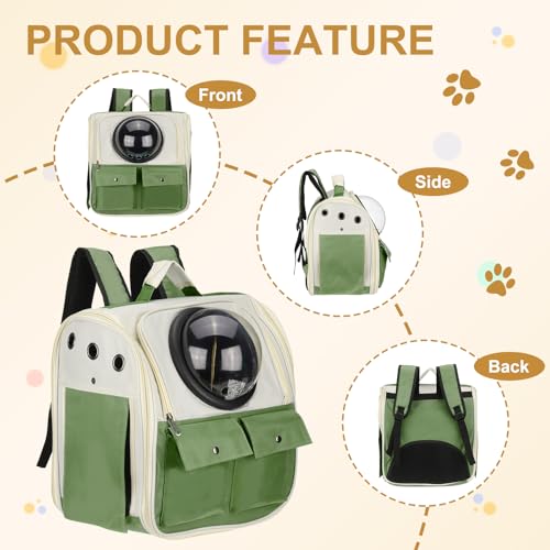 Pet Backpack Carrier, Portable and Ventilated, Oxford Cloth, Dogs Cats and Small Animals Travel Bag 12.99", (Dark Green, 1 Pcs), Intended for Hiking/Camping/Traveling - color: Dark Green